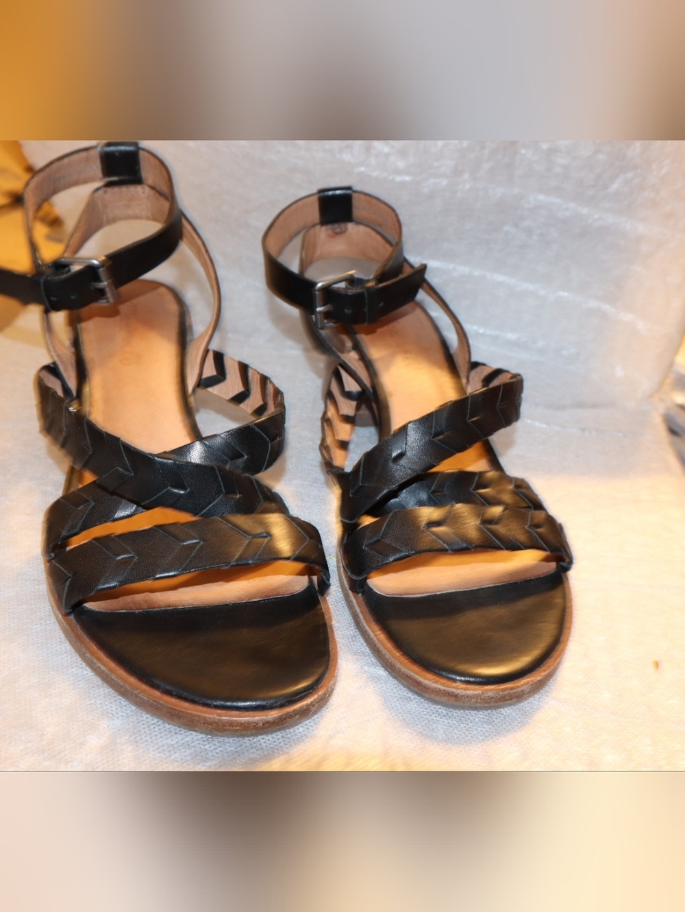 Madewell Chunky stacked heels and whipstitched straps  leather sandals Black 8 - Picture 8 of 10